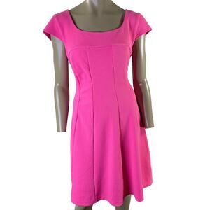 Karin Stevens Cap Sleeves Fit Flare Skater Dress Jersey Stretchy Size 14 Pink